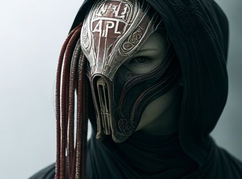 Masked Hooded Figure Dark Portrait Print. poster detail