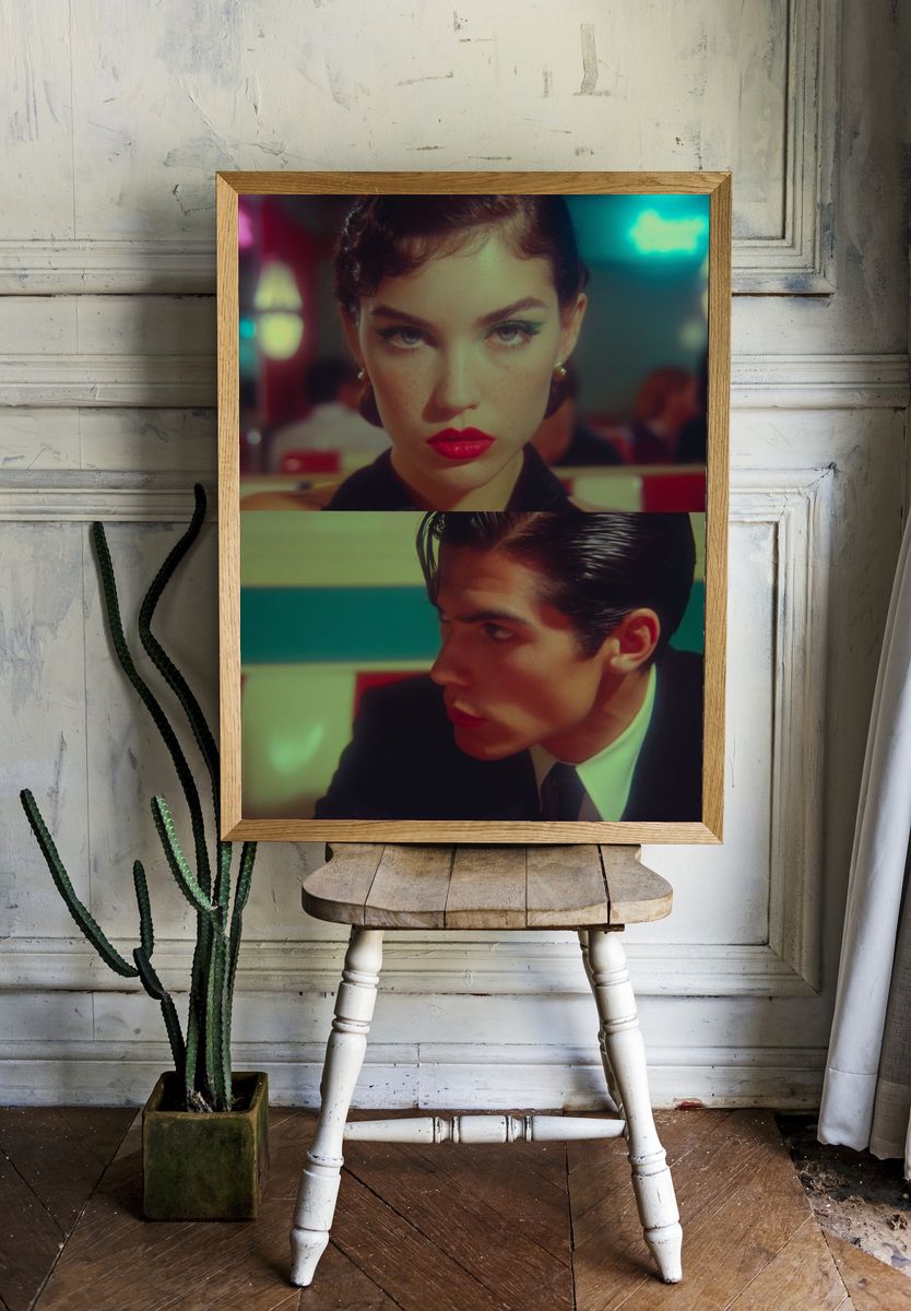 Neon Diner Portrait Poster. room preview
