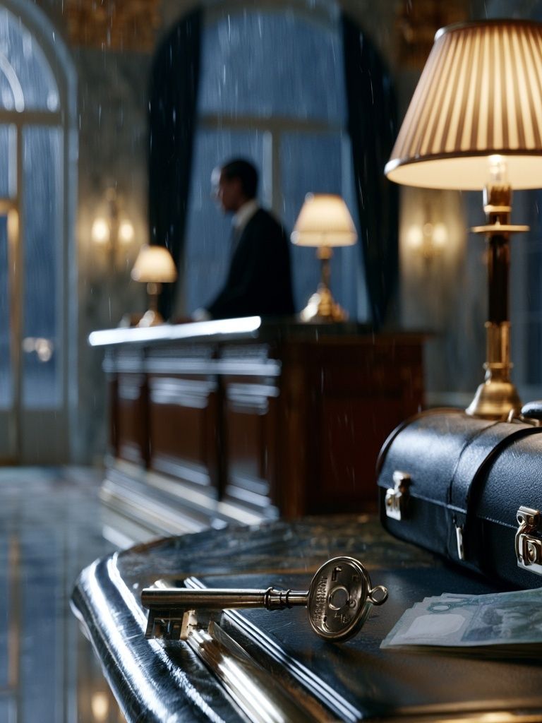 Luxury Hotel Key and Briefcase Photography Poster. poster detail
