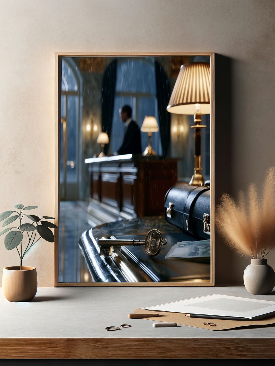 Luxury Hotel Key and Briefcase Photography Poster. — room view 2