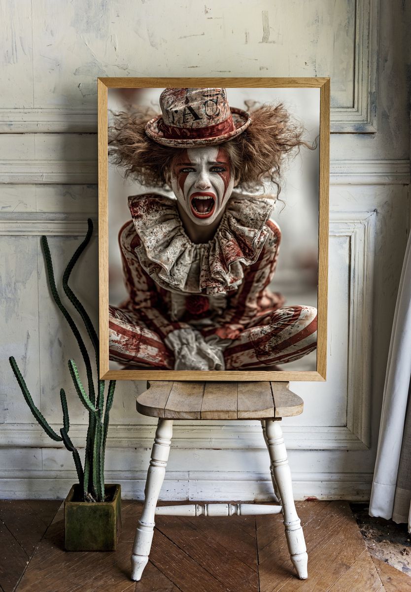 Creepy Clown Portrait Print. room preview