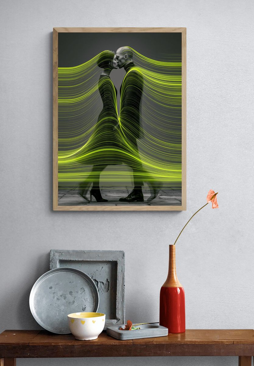 Neon Kiss Fashion Photography Poster. — room view 3