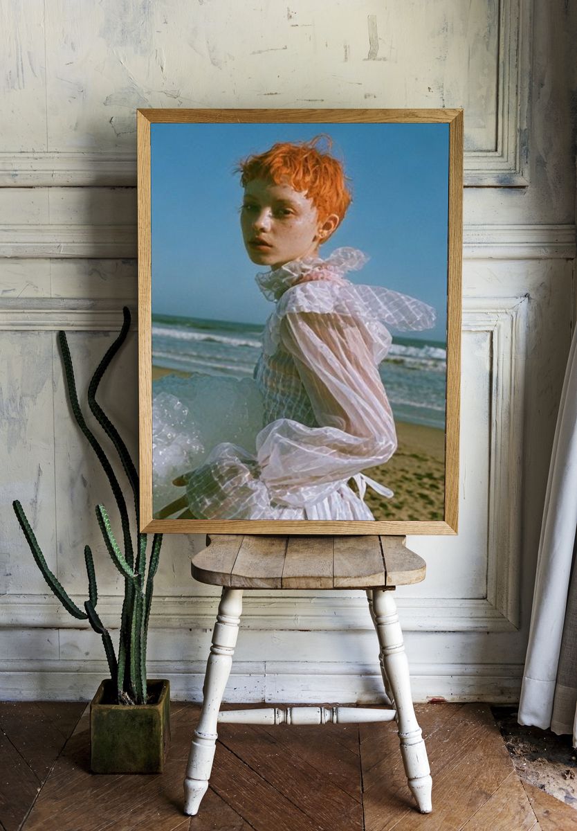 Red-Haired Beach Portrait Photography Poster. — room view 1
