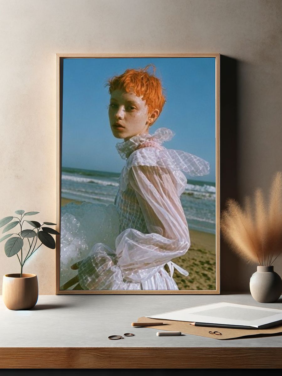 Red-Haired Beach Portrait Photography Poster. — room view 2