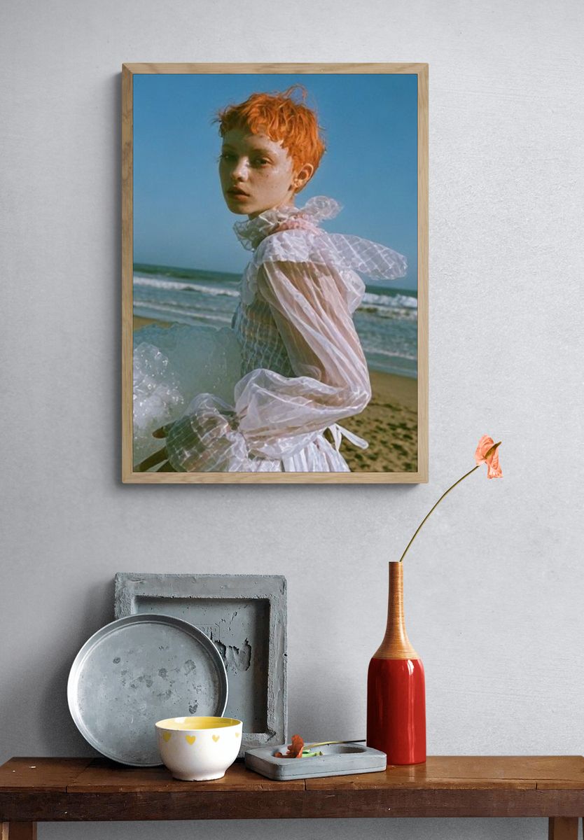 Red-Haired Beach Portrait Photography Poster. — room view 3