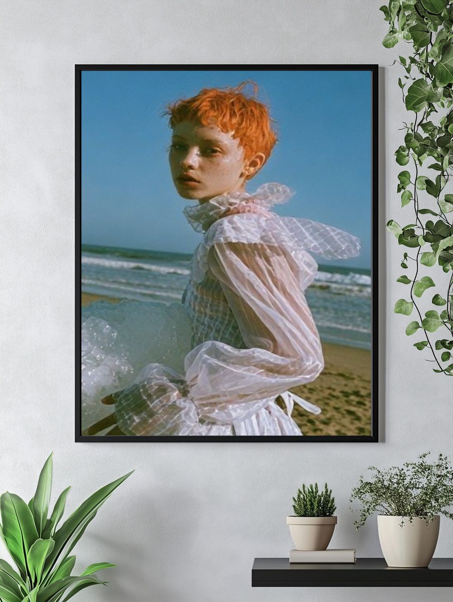 Red-Haired Beach Portrait Photography Poster. — room view 4