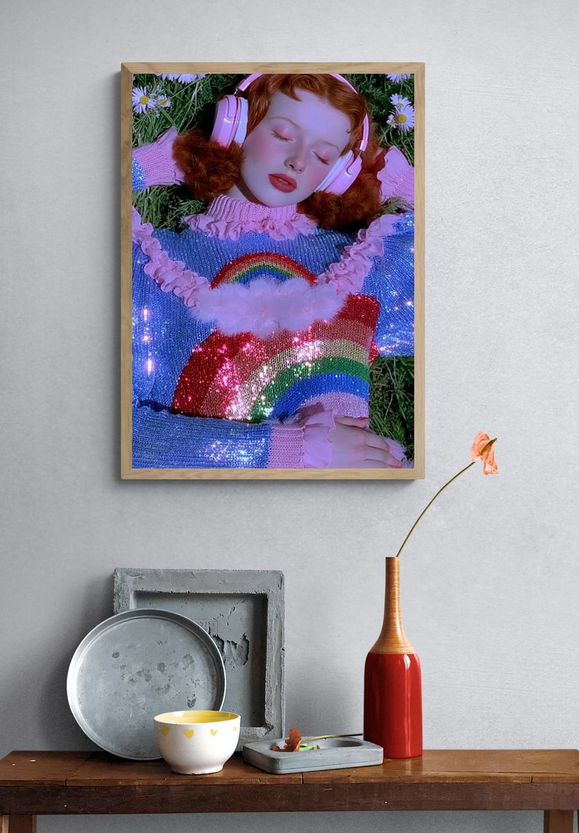 Dreamy Rainbow Girl Photography Poster. — room view 3