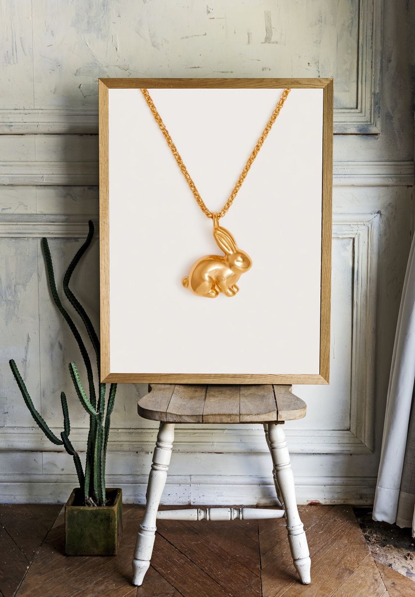 Golden Rabbit Pendant Photography Print. room preview