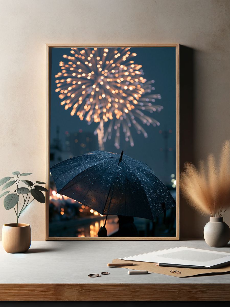 Rainy Fireworks Photography Poster. — room view 2