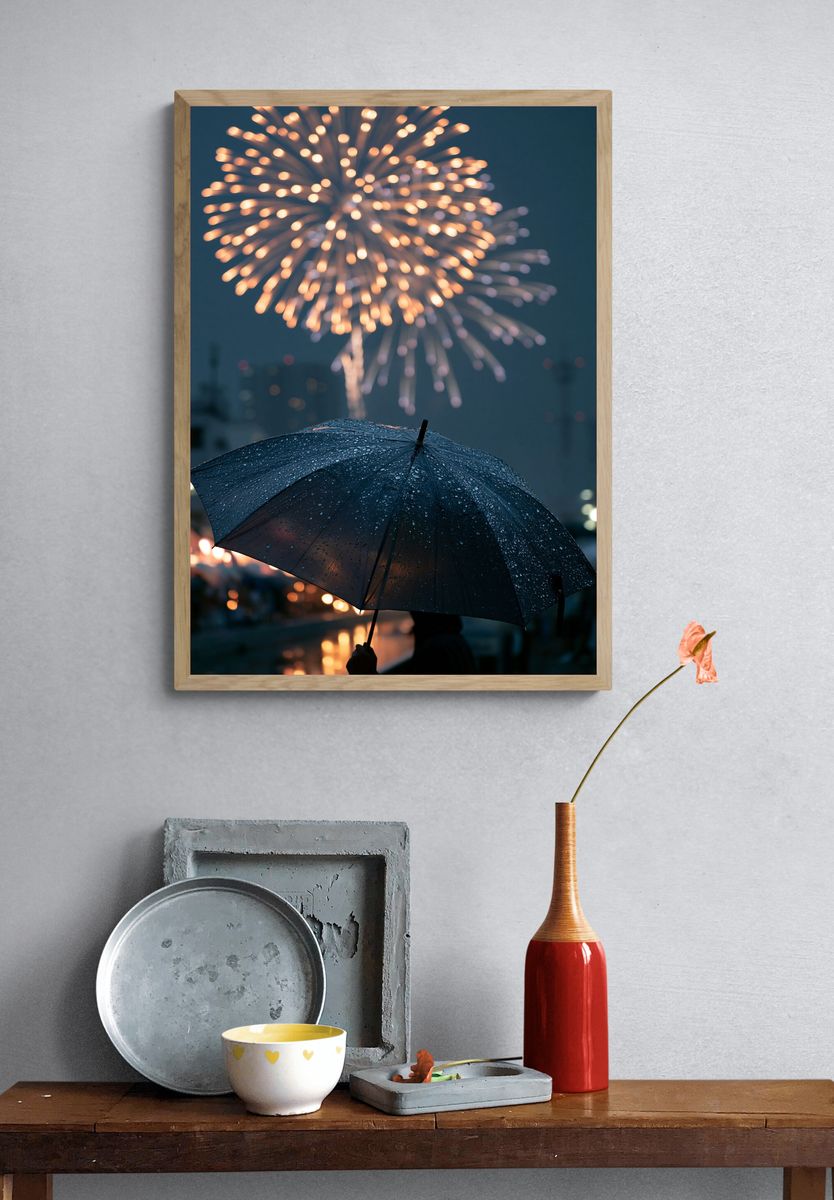 Rainy Fireworks Photography Poster. — room view 3