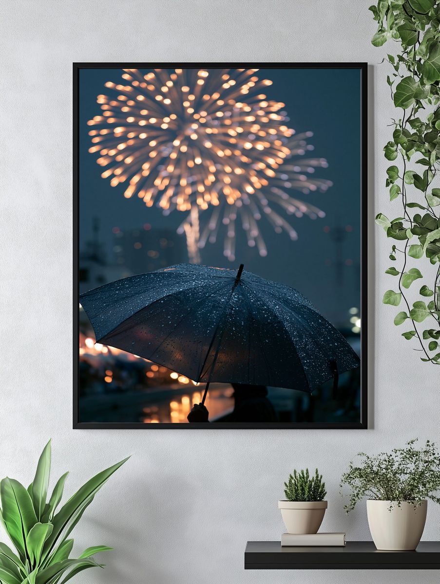 Rainy Fireworks Photography Poster. — room view 4