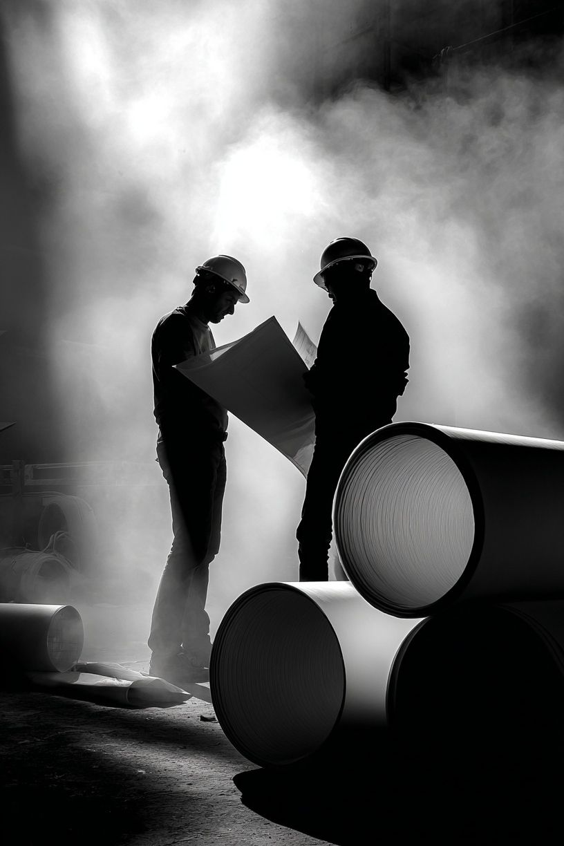 Industrial Workers in Smoke Photography Poster. poster detail