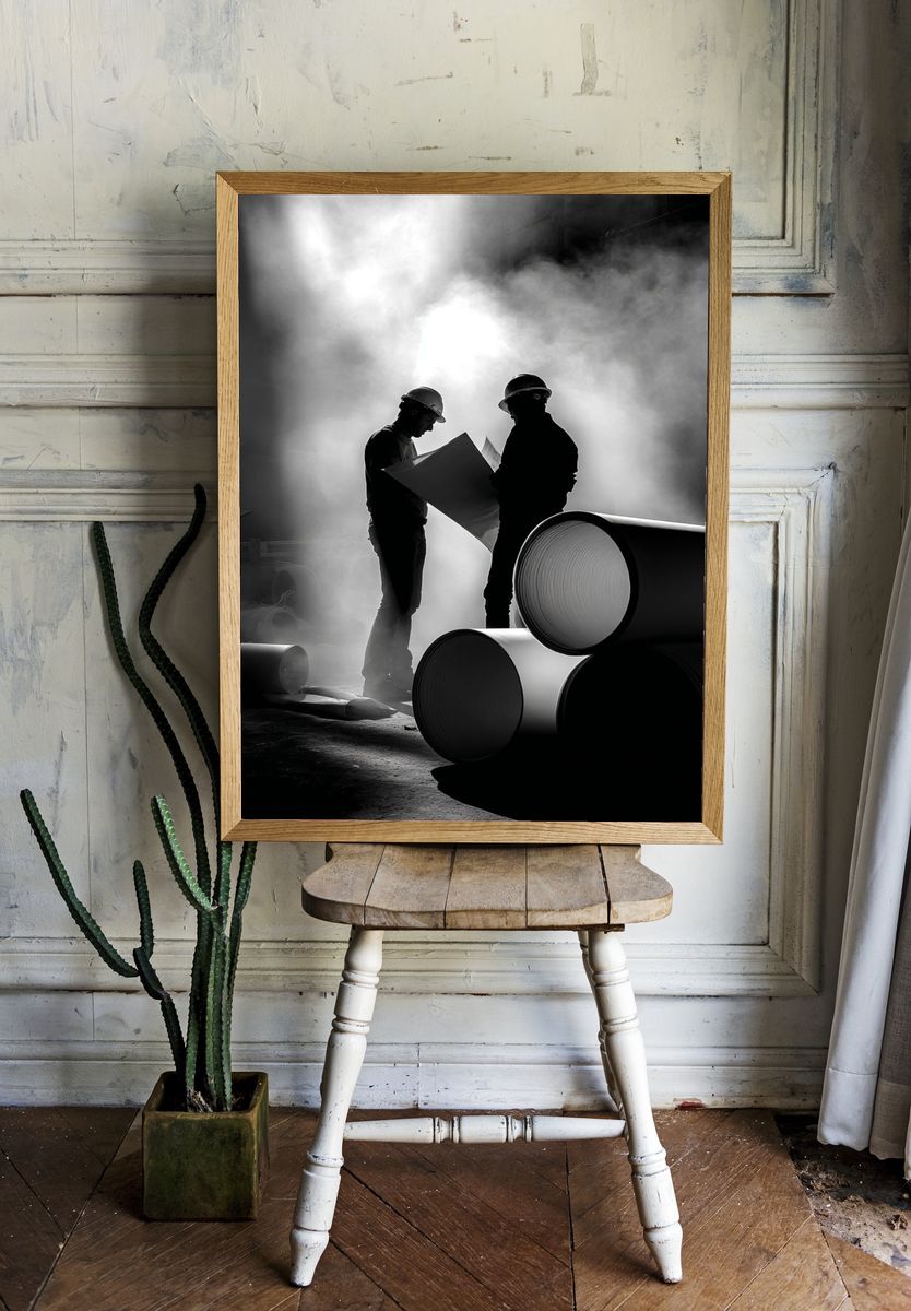 Industrial Workers in Smoke Photography Poster. room preview