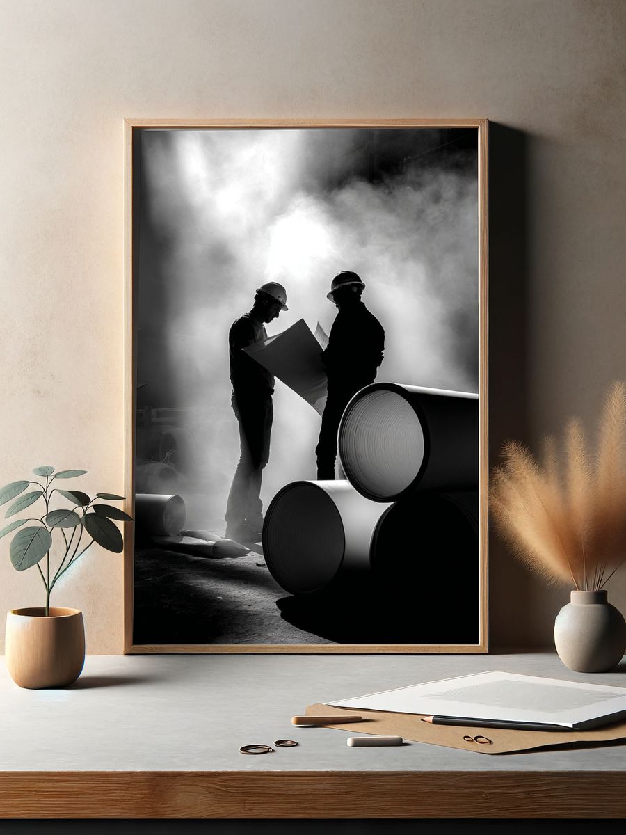 Industrial Workers in Smoke Photography Poster. — room view 2