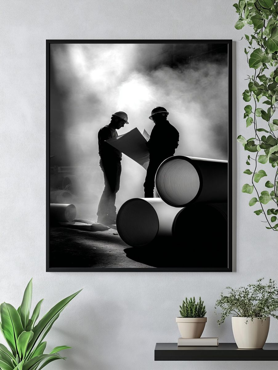 Industrial Workers in Smoke Photography Poster. — room view 4