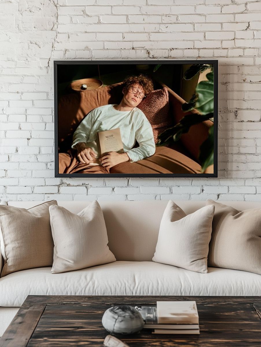 Sunlit Reading Nap Photography Poster. room preview