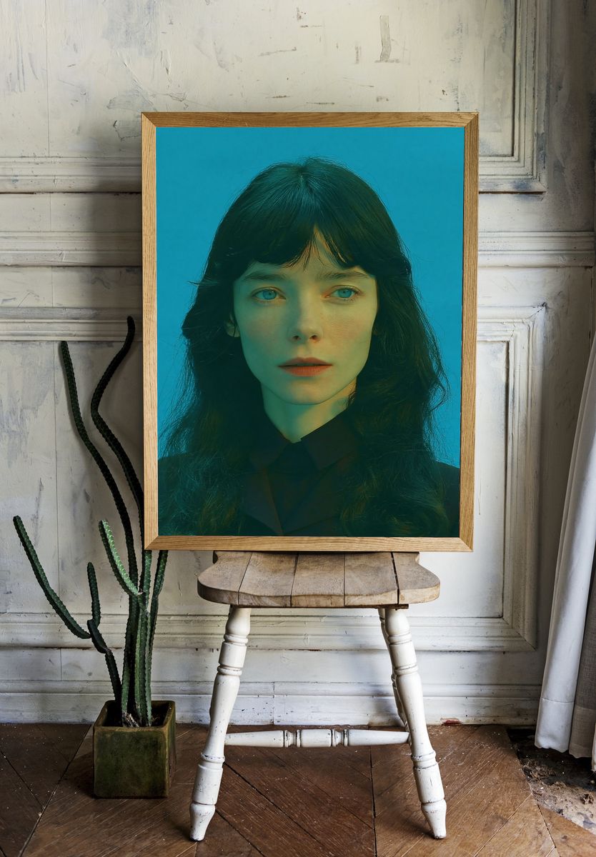 Blue-Hued Portrait Photography Poster. room preview