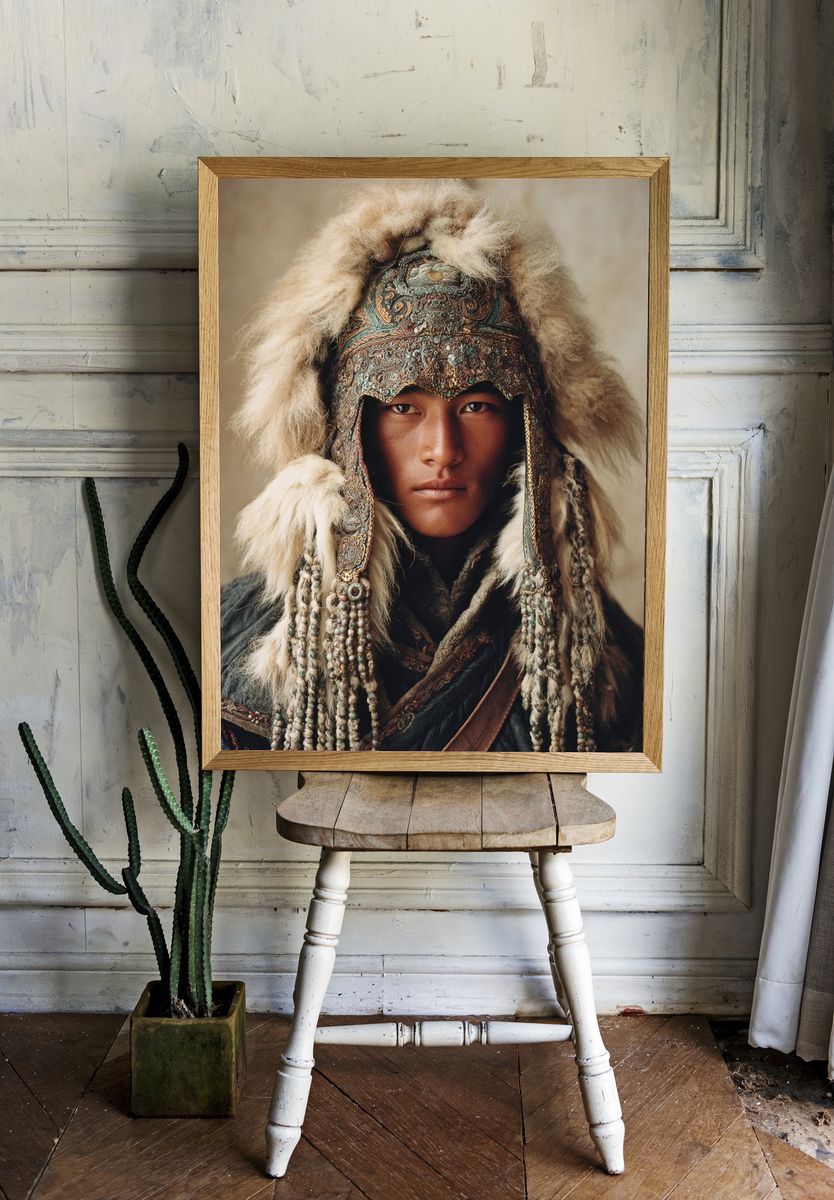 Mongolian Warrior Portrait Print. room preview