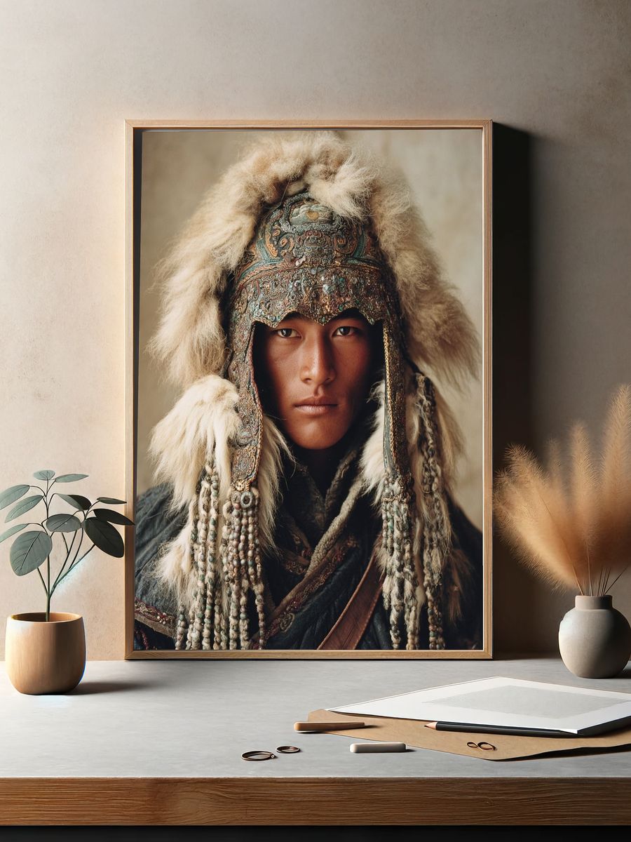 Mongolian Warrior Portrait Print. — room view 2