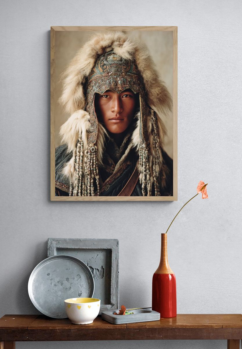 Mongolian Warrior Portrait Print. — room view 3