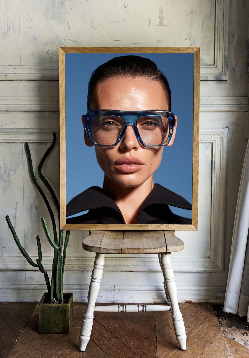 Blue Glasses Portrait Photography Poster. room preview