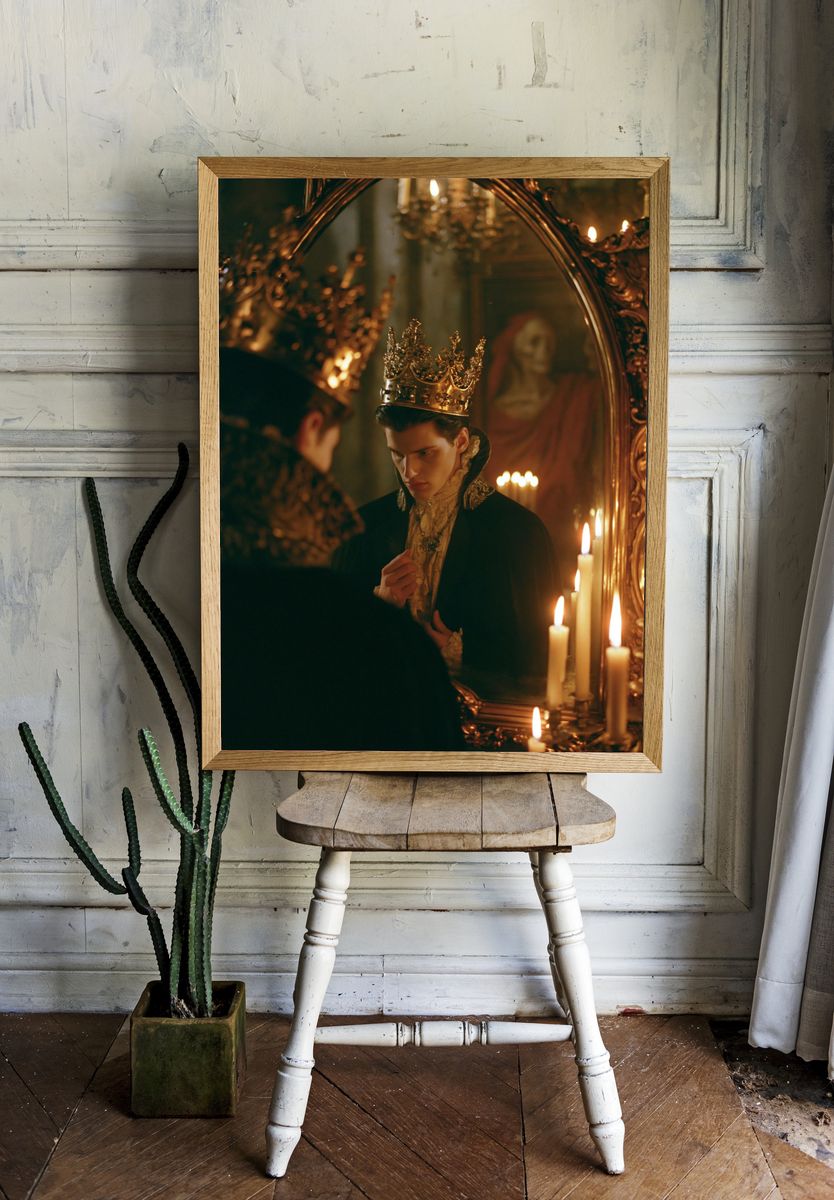 Crowned Portrait in Gilded Mirror Poster. — room view 1