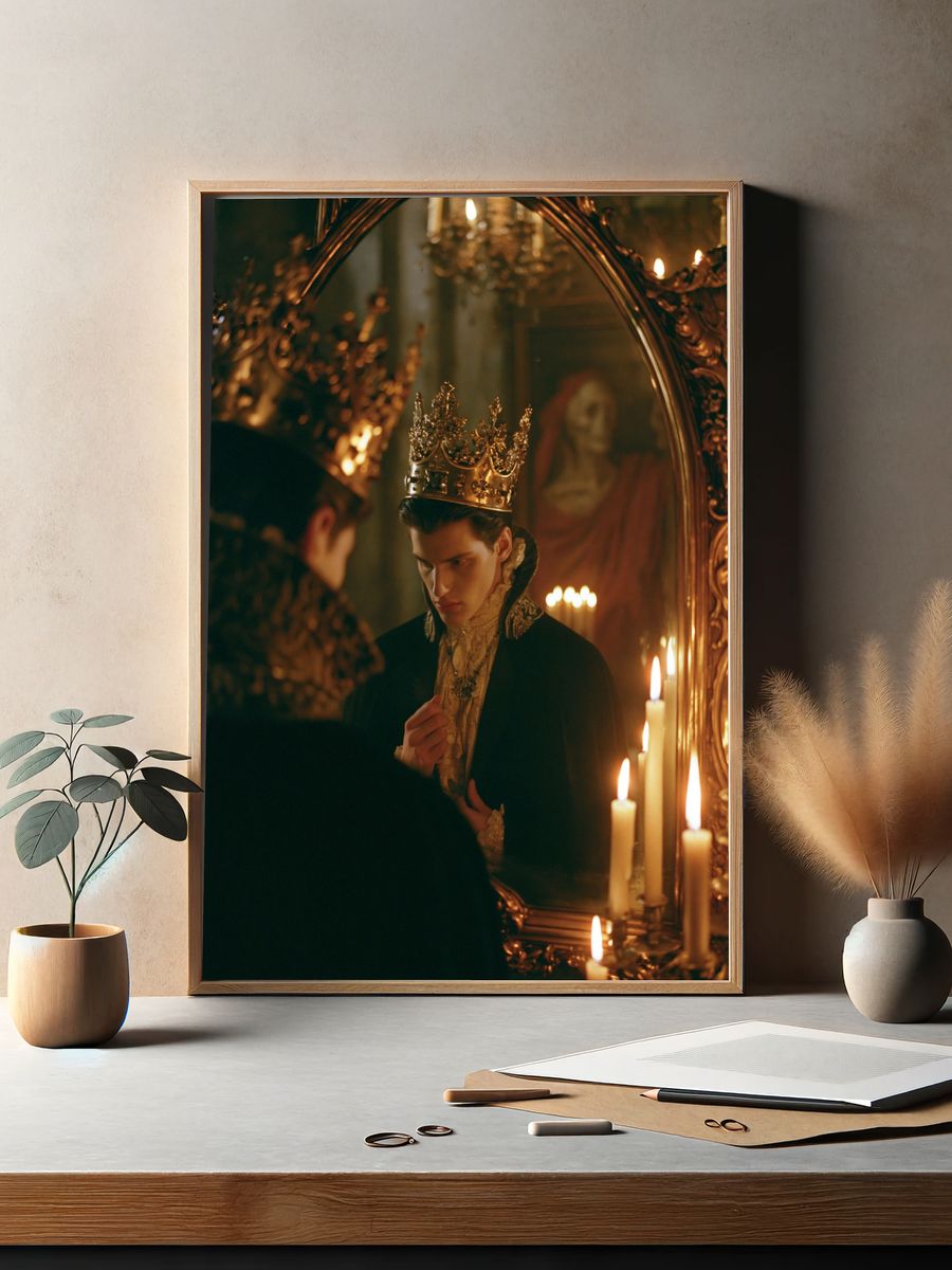 Crowned Portrait in Gilded Mirror Poster. — room view 2