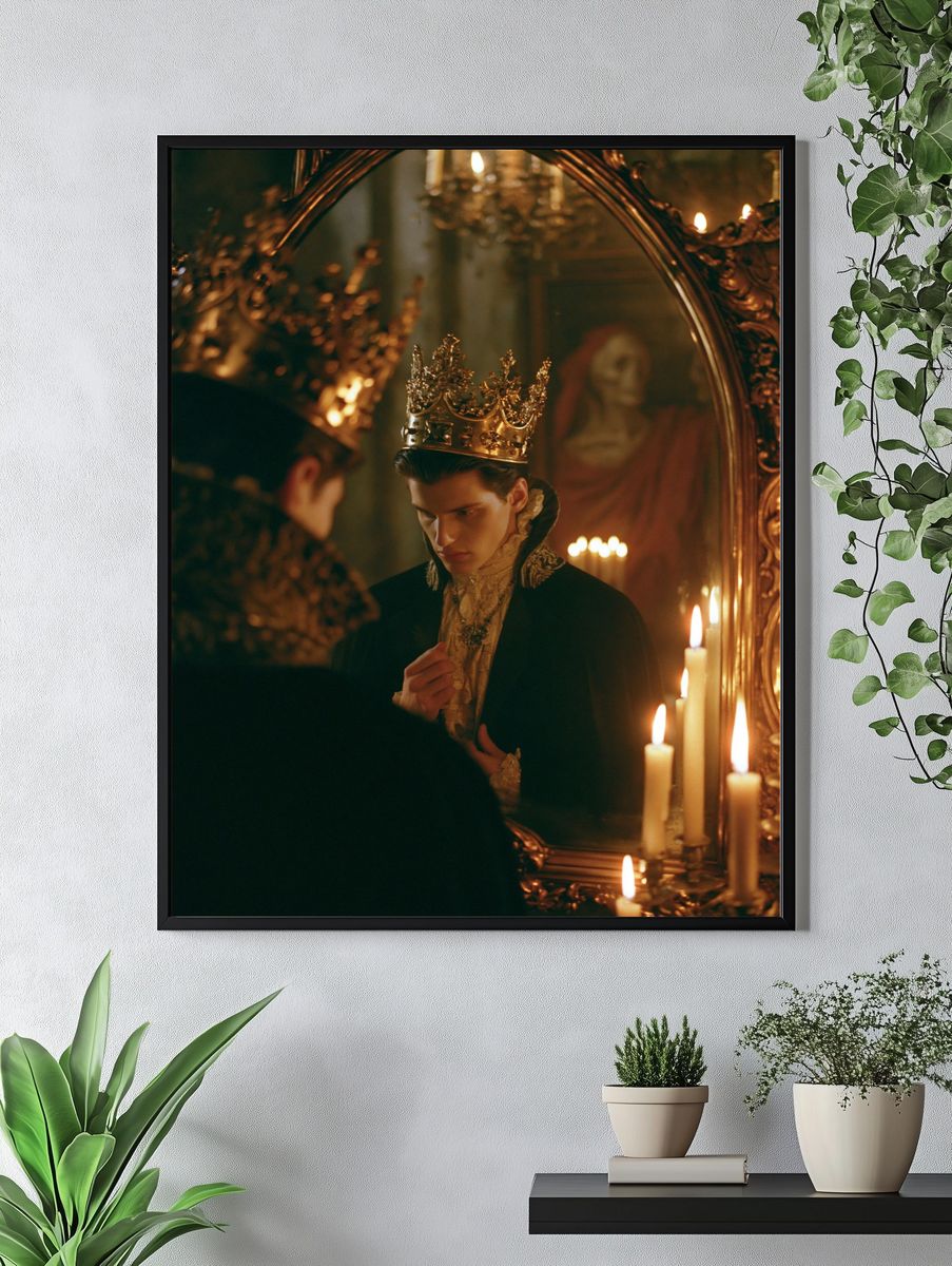 Crowned Portrait in Gilded Mirror Poster. — room view 4