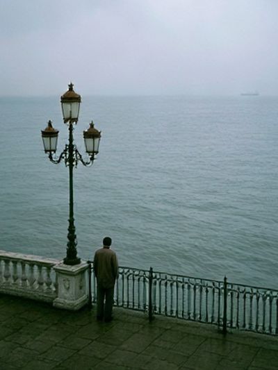 Misty Seaside Promenade Photography Poster.