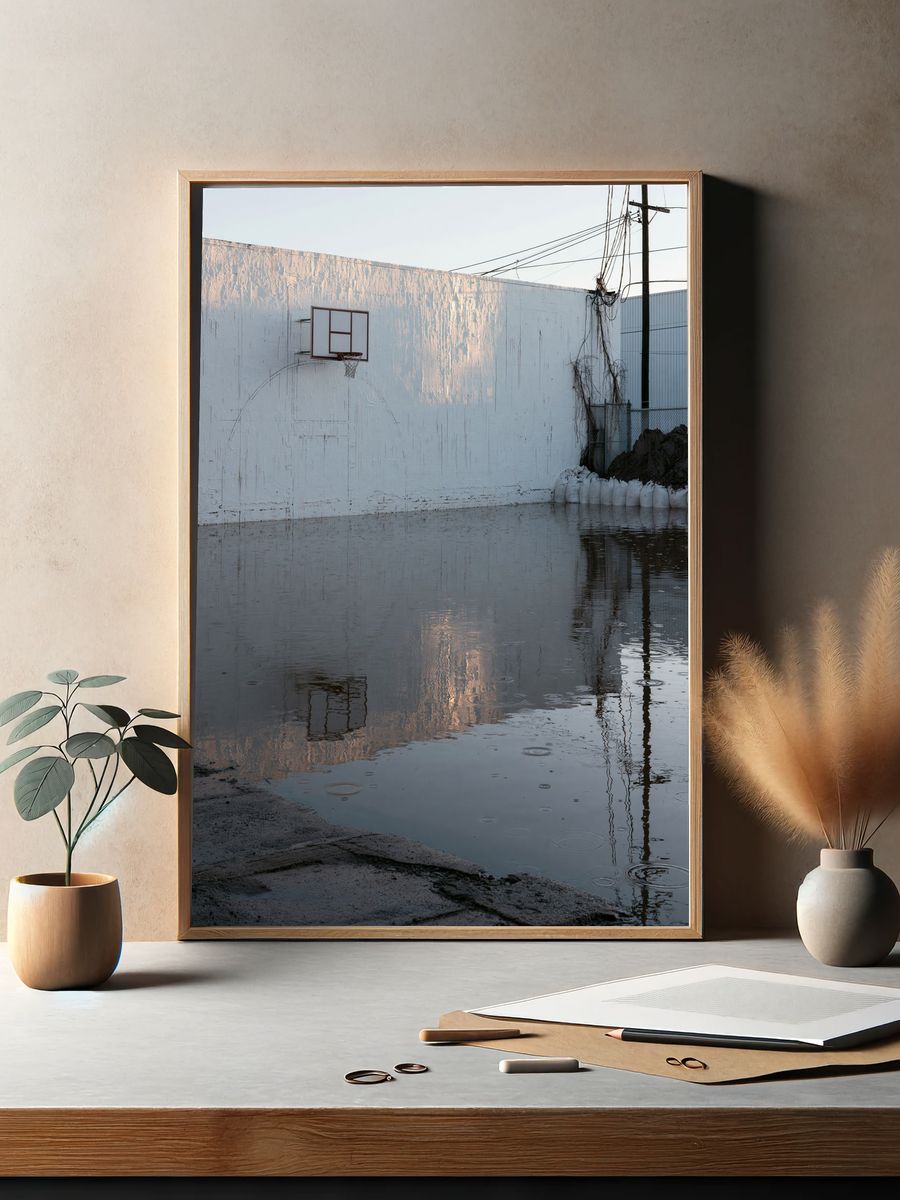 Flooded Basketball Court Photography Poster. — room view 2