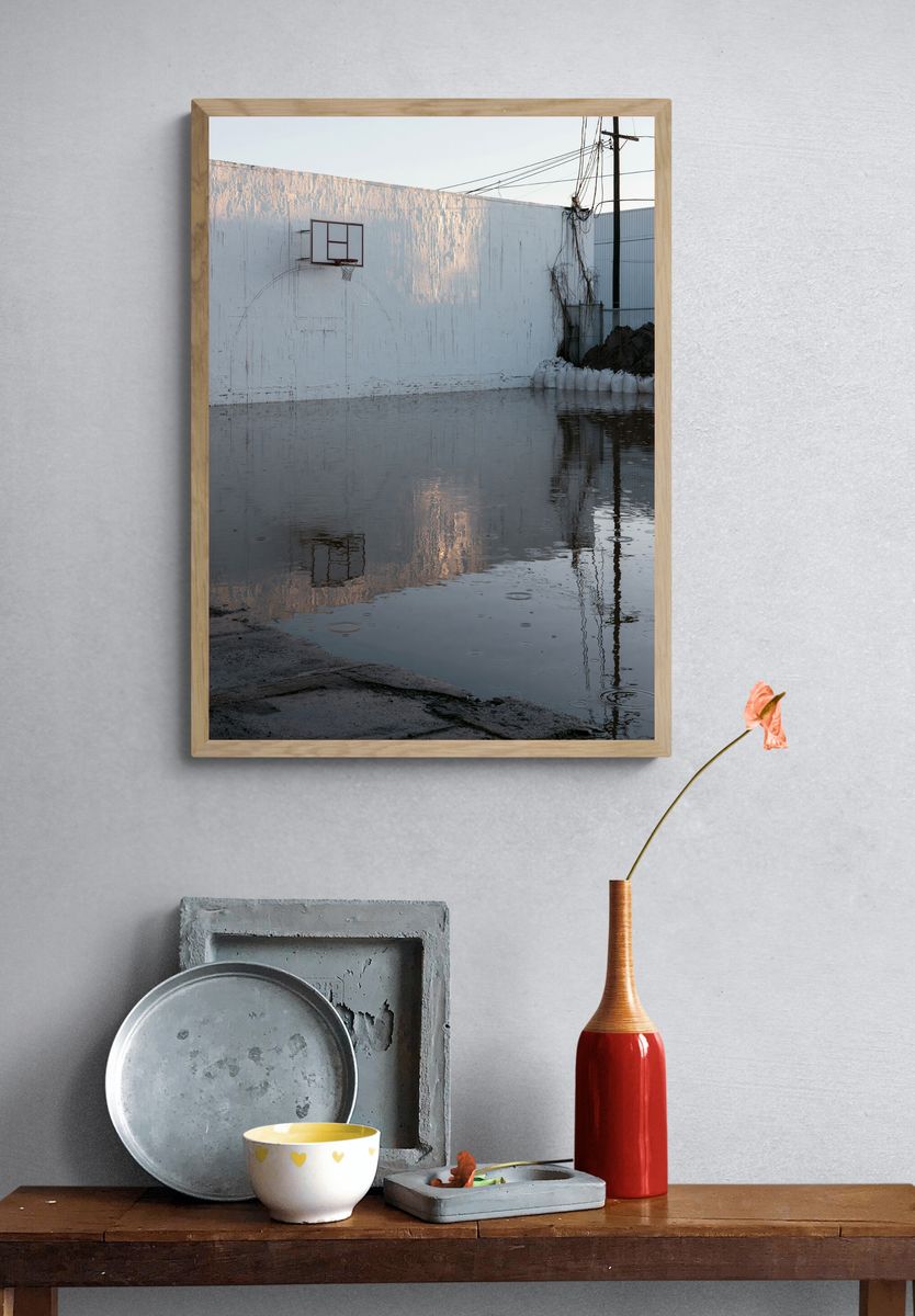 Flooded Basketball Court Photography Poster. — room view 3