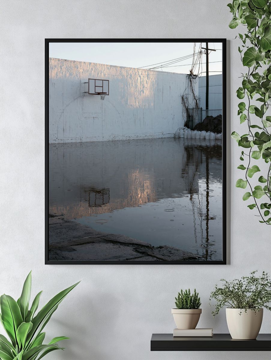 Flooded Basketball Court Photography Poster. — room view 4