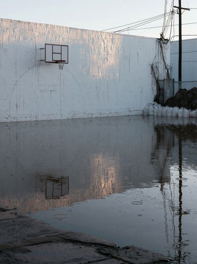 Flooded Basketball Court Photography Poster.