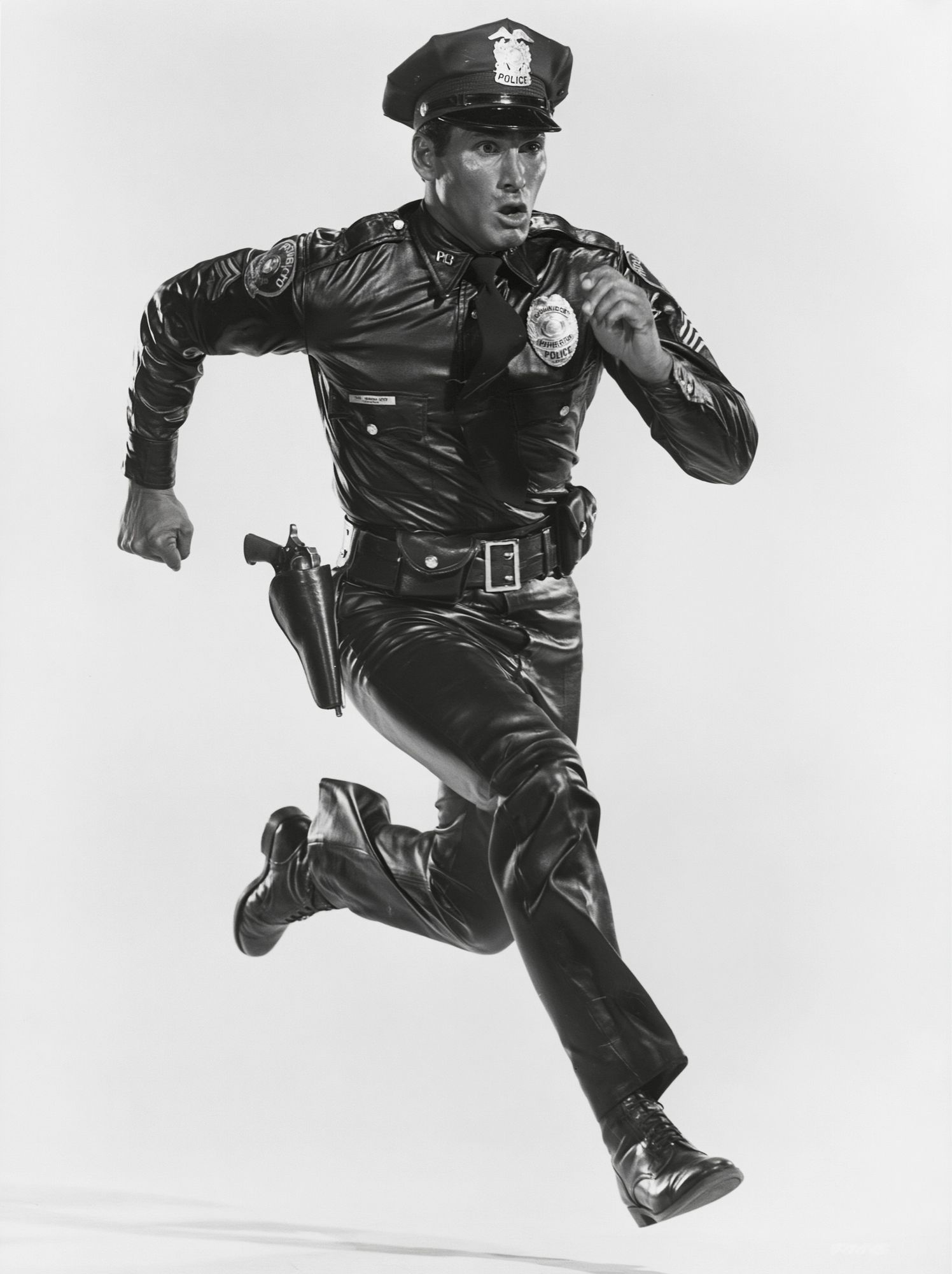 Running Police Officer Black-White Poster. poster detail
