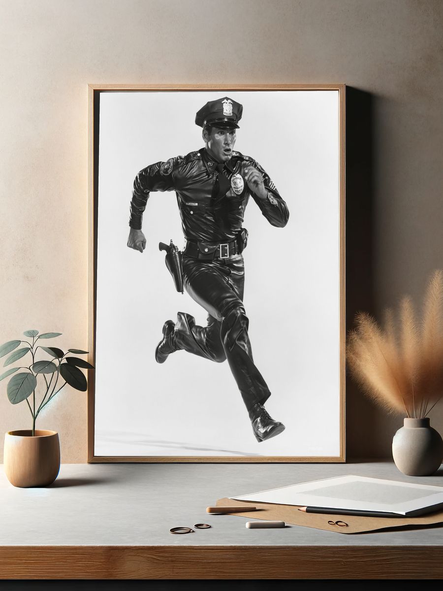 Running Police Officer Black-White Poster. — room view 2