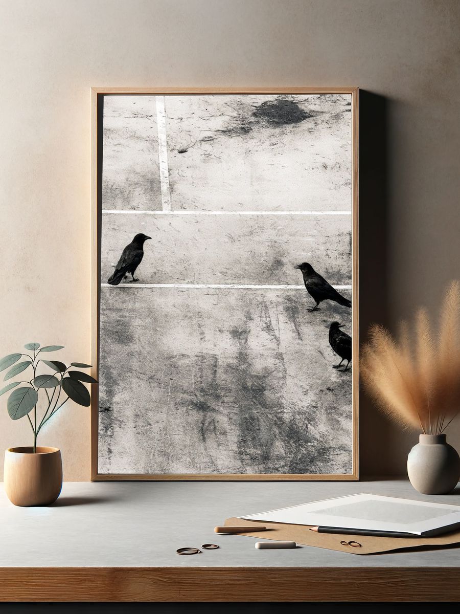 Crows on Concrete Photography Print. — room view 2