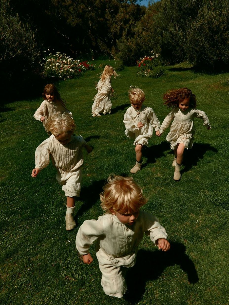 Children Running in Garden Photography Poster. poster — photography art
