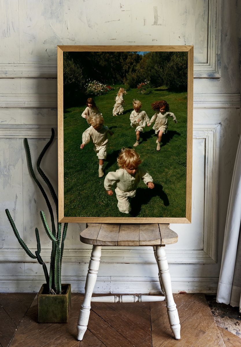Children Running in Garden Photography Poster. room preview