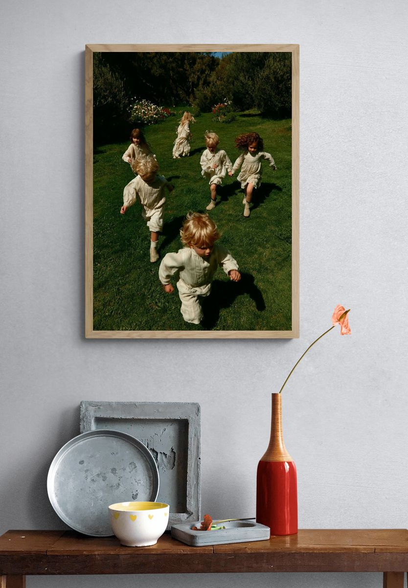 Children Running in Garden Photography Poster. — room view 3