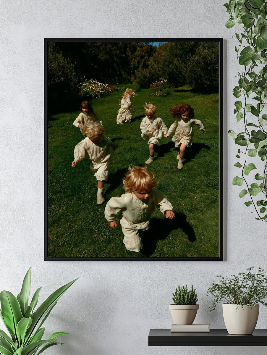 Children Running in Garden Photography Poster. — room view 4