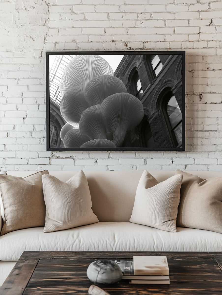 Urban Mushroom Sculpture Photography Poster. room preview