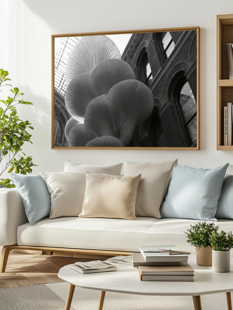 Urban Mushroom Sculpture Photography Poster. — room view 2