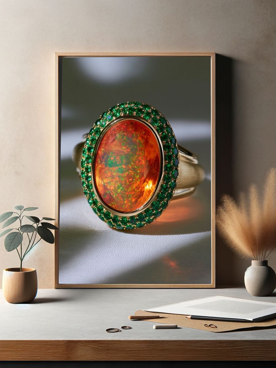 Opal Gemstone Ring Photography Poster. — room view 2