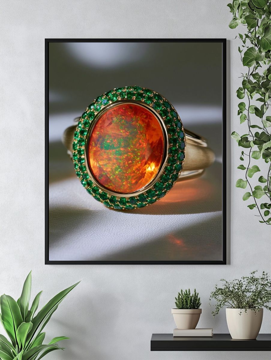 Opal Gemstone Ring Photography Poster. — room view 4