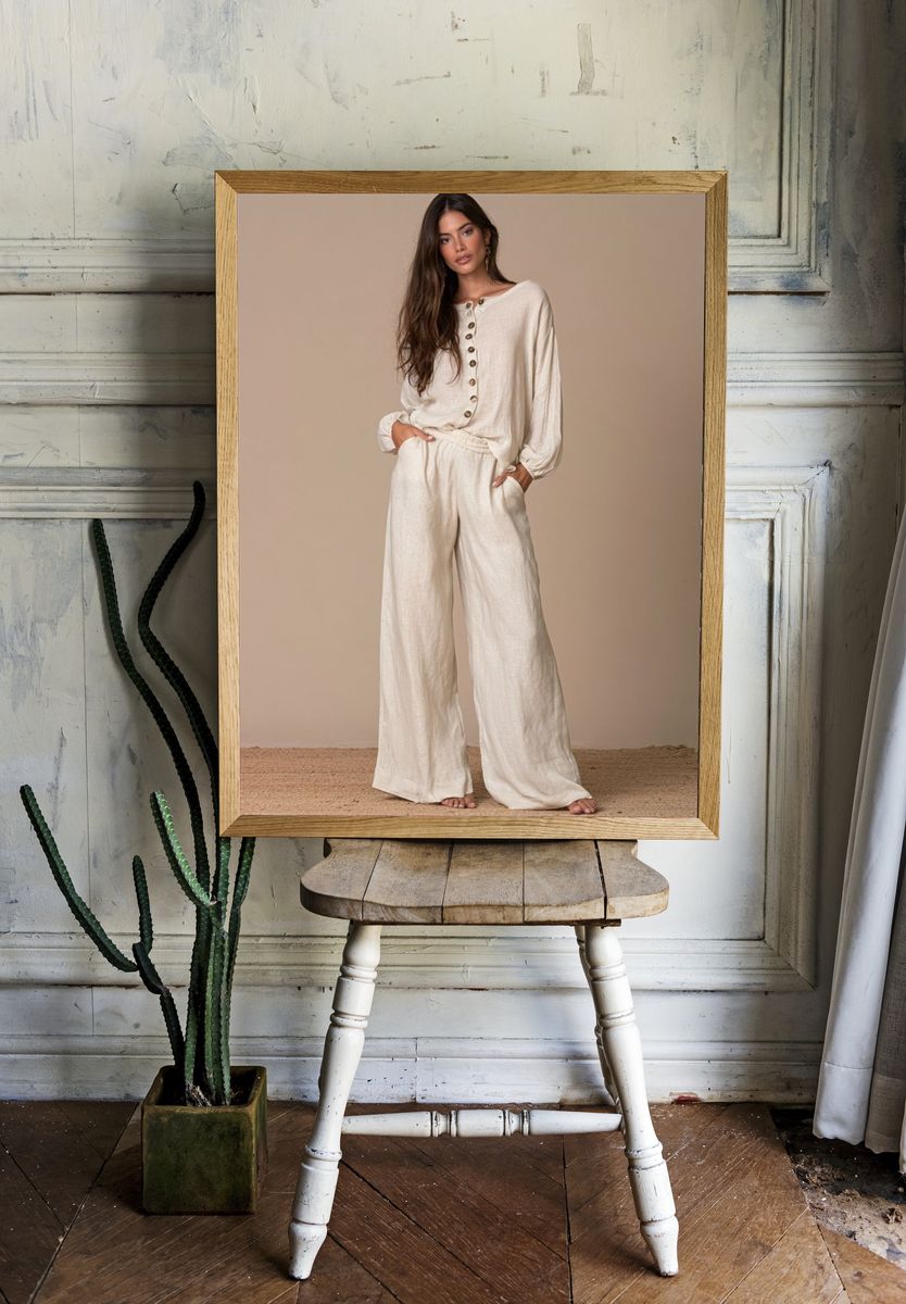 Neutral Linen Fashion Portrait Poster. room preview