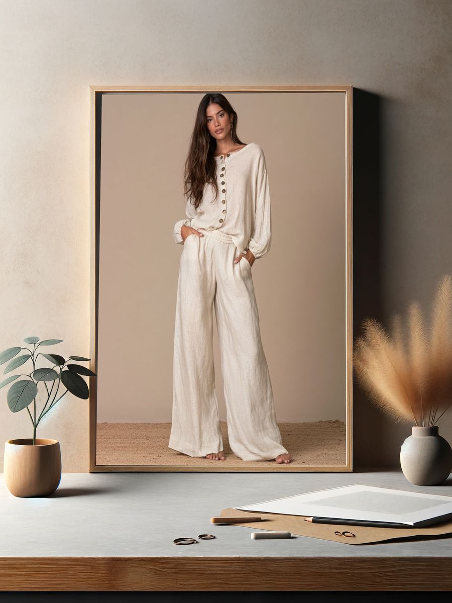 Neutral Linen Fashion Portrait Poster. — room view 2