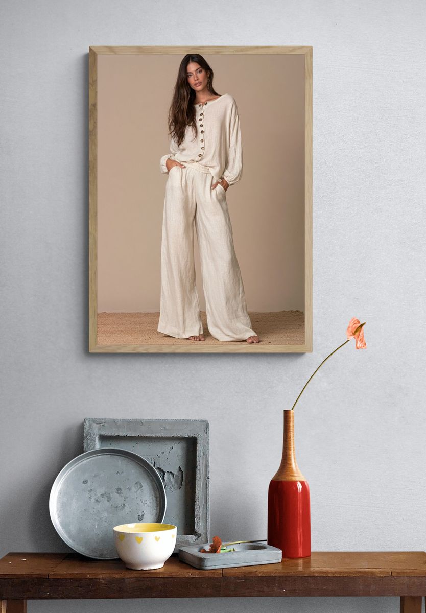 Neutral Linen Fashion Portrait Poster. — room view 3