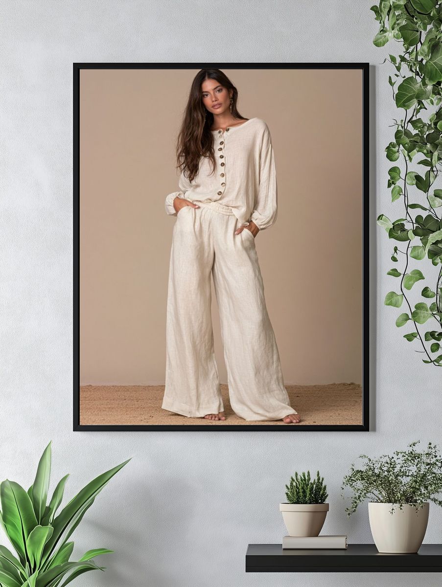 Neutral Linen Fashion Portrait Poster. — room view 4