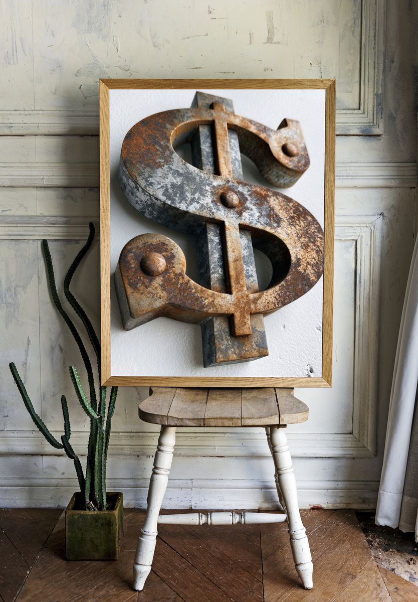 Rusty Dollar Sign Photography Poster. room preview