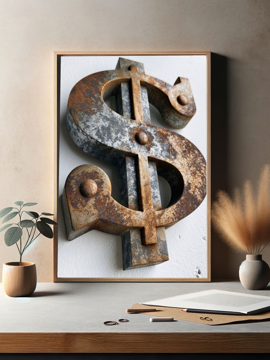 Rusty Dollar Sign Photography Poster. — room view 2